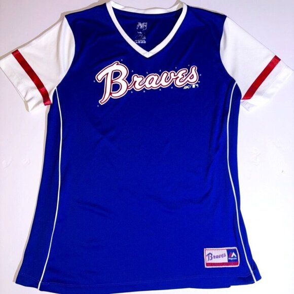 Women's Majestic MLB Atlanta Braves Chop On Baseball Shirt Short Sleeve size XL - Picture 1 of 9